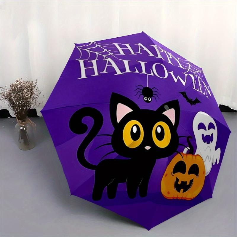 1pc Happy Halloween Cat Spider Ghost Cartoon Umbrella, Portable 3-Fold Compact Umbrella, Suitable for Camping, Hiking and Travel, Ideal Easter Bi