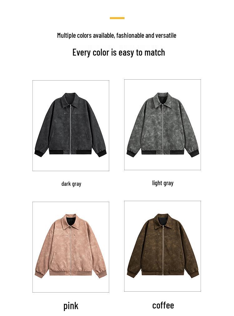 Men's Retro Leather Baseball Jacket - Spring & Autumn Casual Lapel Coat, Youth Fashion, Windproof and Versatile.