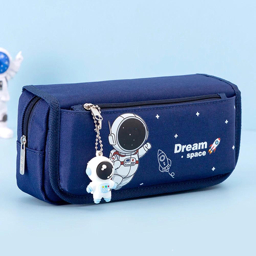 Cartoon Space Astronaut Pencil Case Large Capacity Canvas Pencil Bag Kids School Office Supplies Student Cartoon Stationery Bag