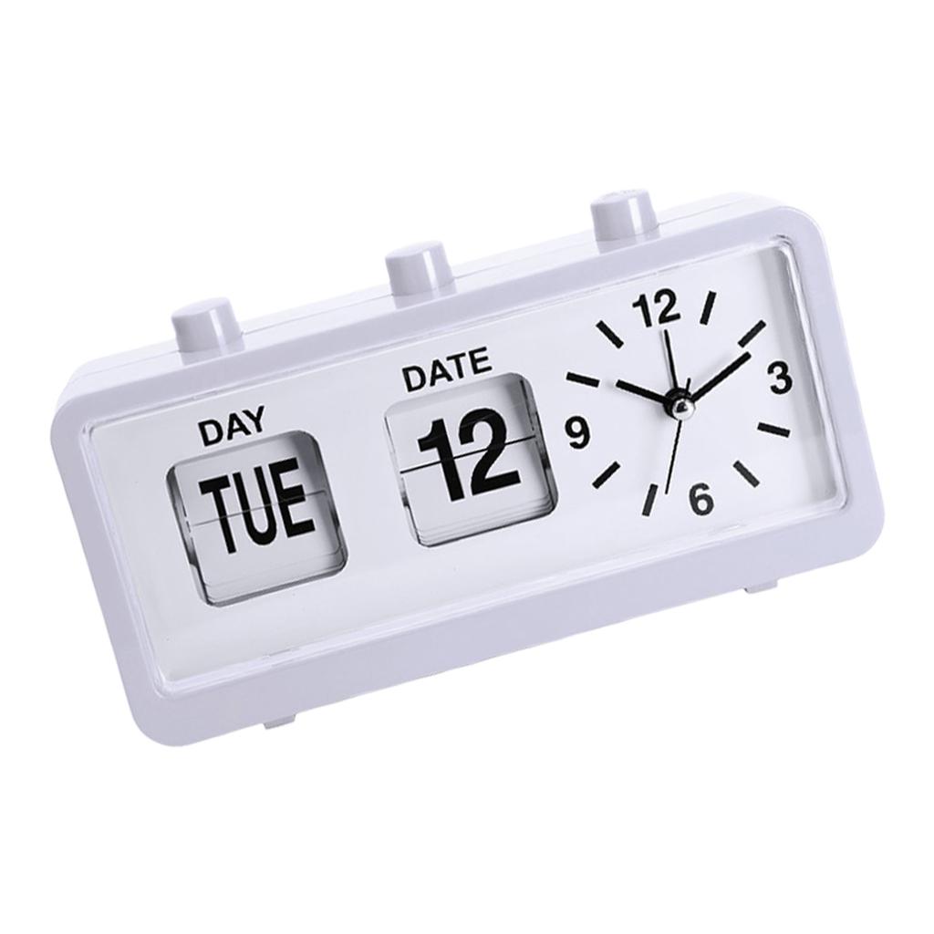 Classical Retro Mechanical Alarm Clock with Manual Flipped Calendar Date Day Time Display for Living Room or Office