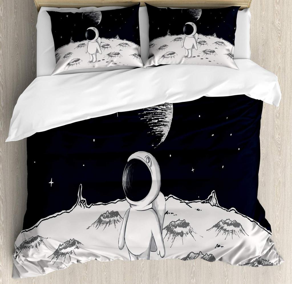 Space Theme Astronaut 3D Print Bedding Set Cozy Duvet Cover King Queen Twin Single Size Birthday Gift Boy Girl Kid Bedroom Decor