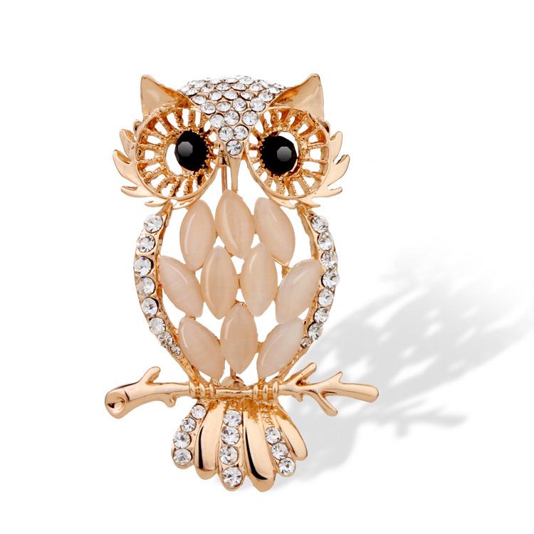 Western Liang Cat's Eye Stone Owl Brooch - Fashionable Corsage Pin To Enhance Dress Stability