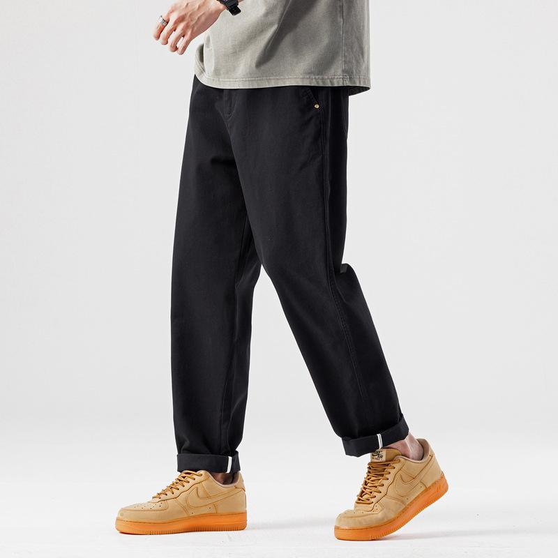 Pure cotton casual pants men's autumn and winter new loose cone pants trendy versatile straight trousers