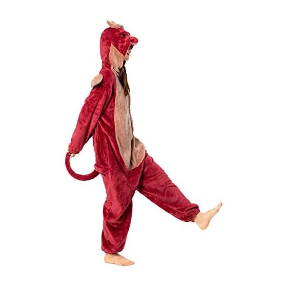 [OLAOLA] Dragon Kigurumi Pajamas for Adults Red Halloween Costume Disguise Animal Loungewear Dragon Fluffy Warm Cold Weather Room Wear Flannel Unisex