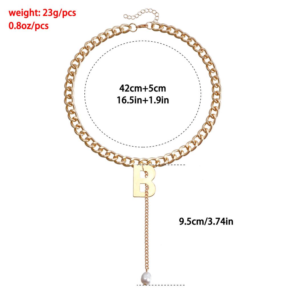 Cross-Border Jewelry, Niche Metal Letter B Thick Aluminum Chain Necklace Jewelry Ins Fringed Imitation Pearl Necklace Spice Girl
