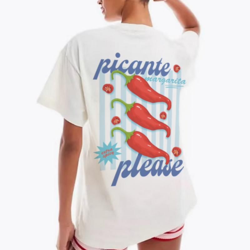 

Spicy Margarita Back Print Tshirts Vintage Chili Pepper Graphic Tees Women Loose Cute Y2k Cocktail Lover T Shirt Unisex Clothing 2XL