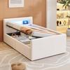 Cama Estofada Infantil 90*200 cm, Com Luz LED, Luz de Cabeceira e Porta de Carregamento USB, Prateleira, Armazenamento Hidráulico, Cama de Solteiro, Para Meninos e Meninas, Veludo, Bege