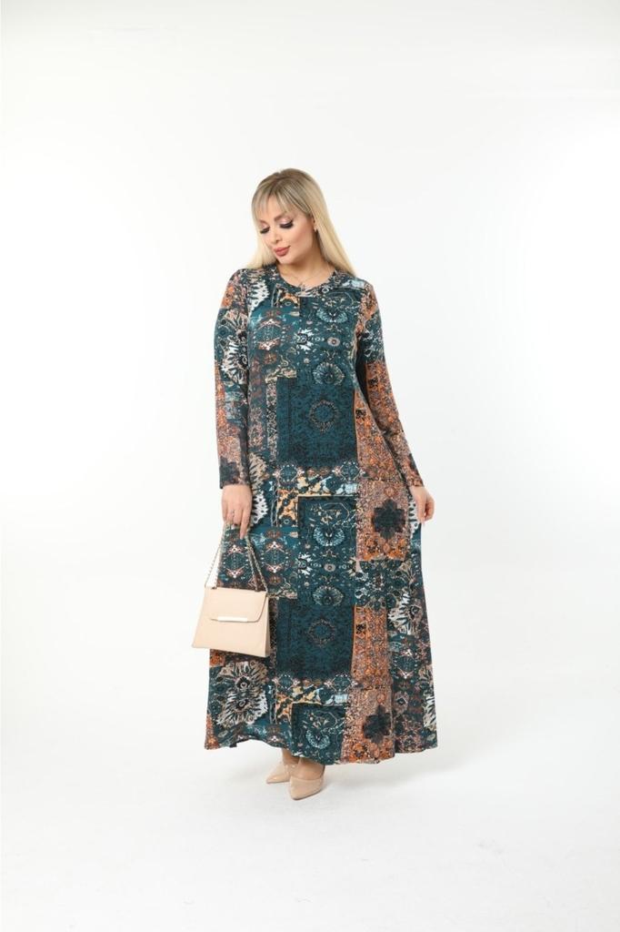 Damen Große Größen Kleid Plus Size Langarm (Geeignet für Hijab) Langes Kleid aus gekämmter Viskose