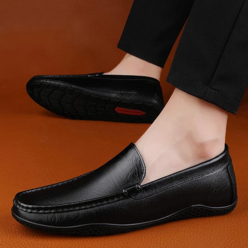 Fashion High Quality Leather Mens Casual Low Shoes Slip-On Loafers Breathable Lightweight Business Shoes Fashion Male Walking Moccasins