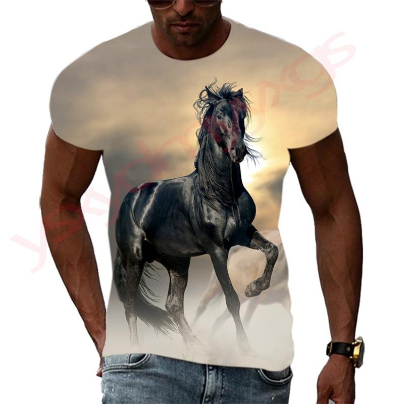 Summer Trend Horse HD Pattern Men T-Shirts Casual 3D Print Hip Hop Harajuku Personality Round Neck Tees Loose Short Sleeve Top