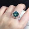 Huitan Big Round Green Cubic Zirconia Finger Ring for Women Brilliant Accessories Vintage Ring Retro Party Luxury Zircon 2022