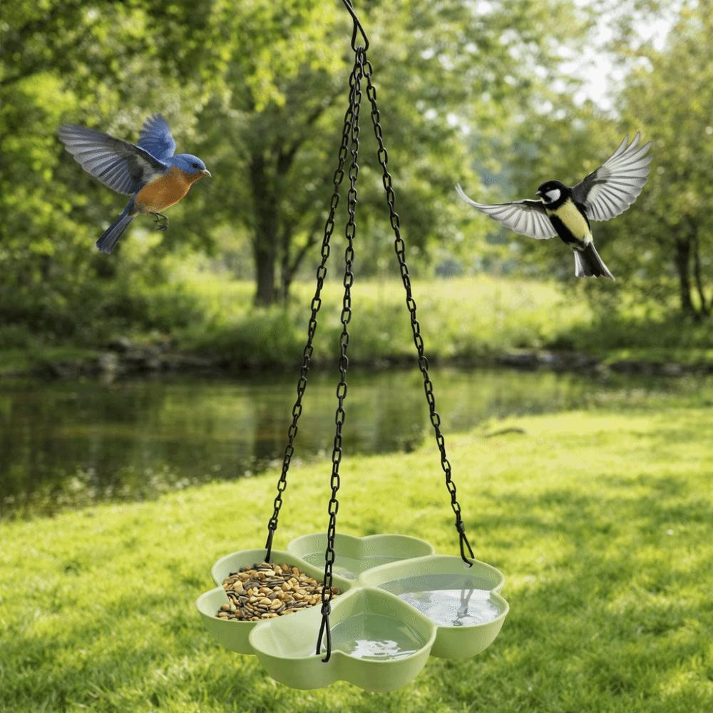 Large Capacity Hanging Bird Feeder Flower Shaped Bird Water Drinker Outdoor Garden