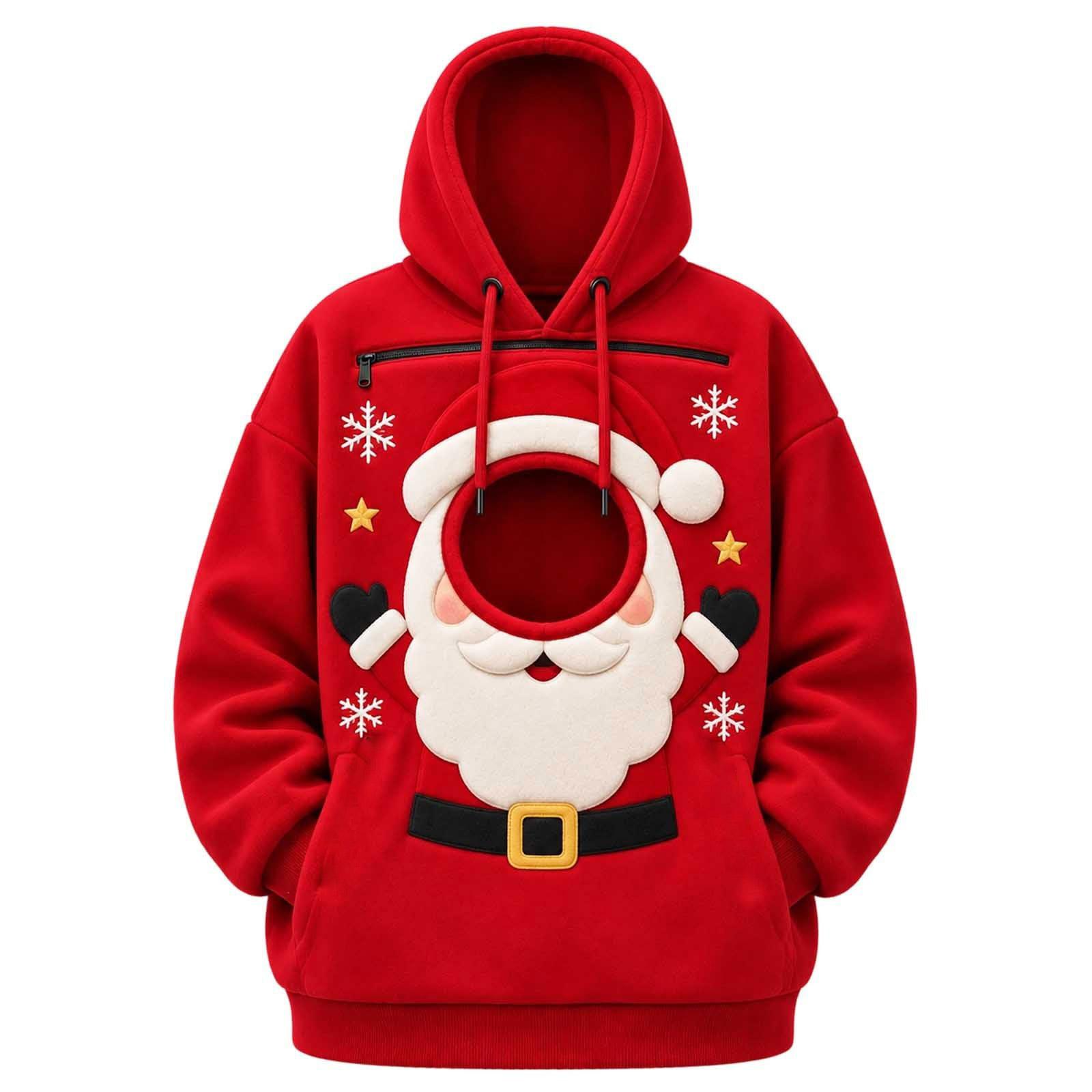 Unisex Langarm Haustier-Taschen-Sweatshirt für und Hund, Lockere Passform Warm Casual Pullover M red