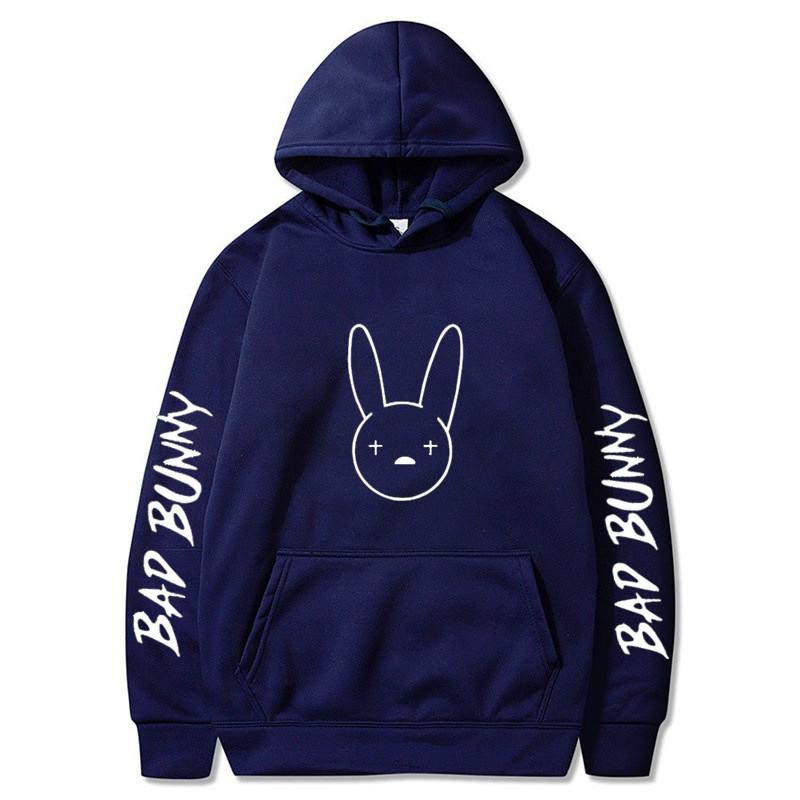 Bad Bunny Print Fleece Hoodie Unisex Casual Pullover Streetwear Customizable Sweatshirt