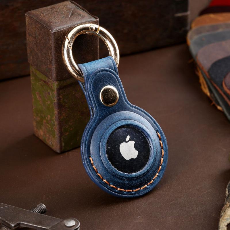 100% Handmade Case For Apple Airtag Case Genuine Leather Air Tag Holder Full Protective Tracker Case with Loop Key Ring