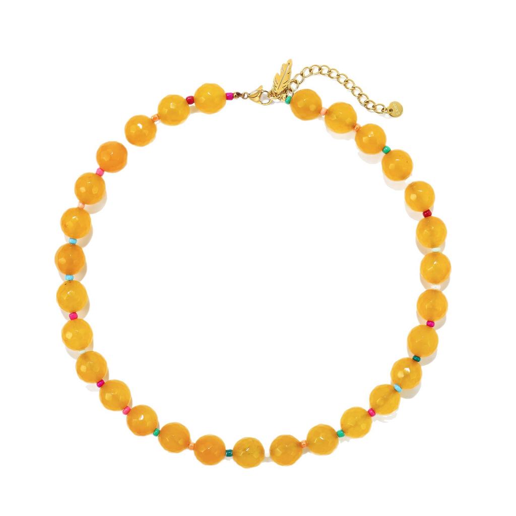 Womens Dopamine Color Round Beaded Natural Stone Clavicle Necklace
