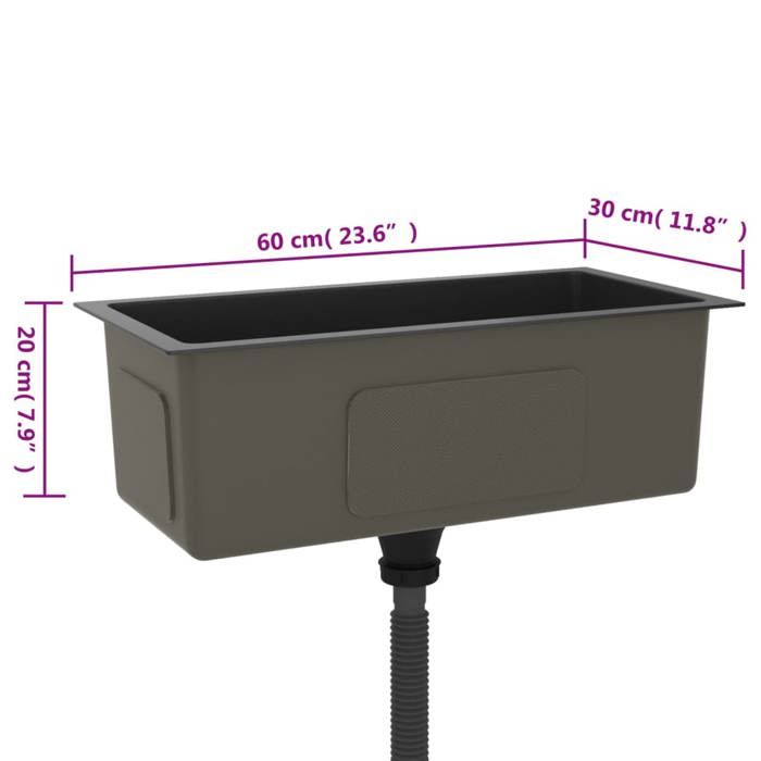 Évier de cuisine à poser VIDAXL - Noir - 1 bac - 60x30x20cm - Acier inoxydable brossé - Qualité alimentaire