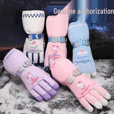 Sanrio Kinder-Skihandschuhe mit Cartoon-Lanyard, Winter dick, warm, kältebeständig für Radfahren