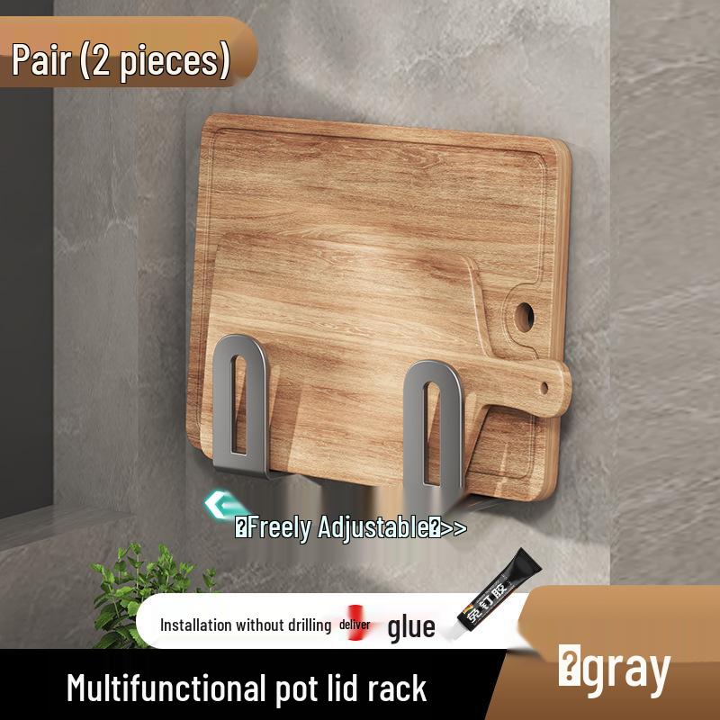 

Punch-Free Wall-Mounted Kitchen Storage Rack for Pot Lids and Cutting Boards