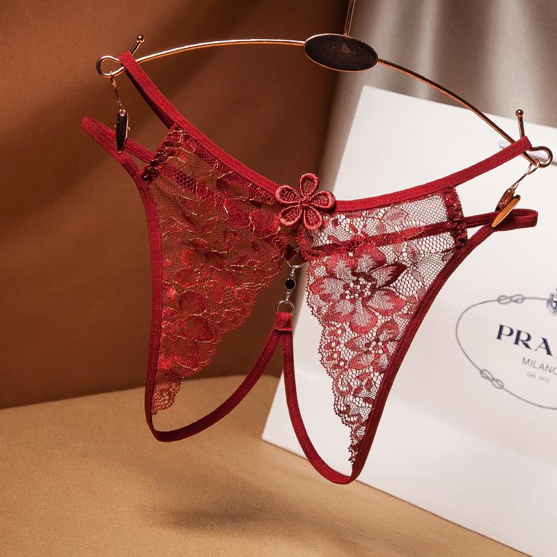 Dámské spodní prádlo Sexy Lingerie Tanga a G-string Krajkové kalhotky T-back Bezešvá tanga G-string Černá Červená