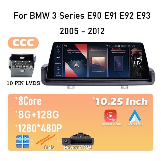 10.25" IPS Screen Car Radio Stereo Video Player GPS Navigation For BMW 3 Series E90 E91 E92 E93 2005 - 2012 Android 14 System