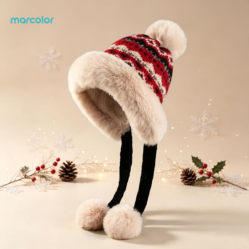 Women Winter Trapper Hat, Faux Earflap Hat with Pom Pom, Warm Fleece Lined Cold Weather Ski Hat for Outdoor Travel