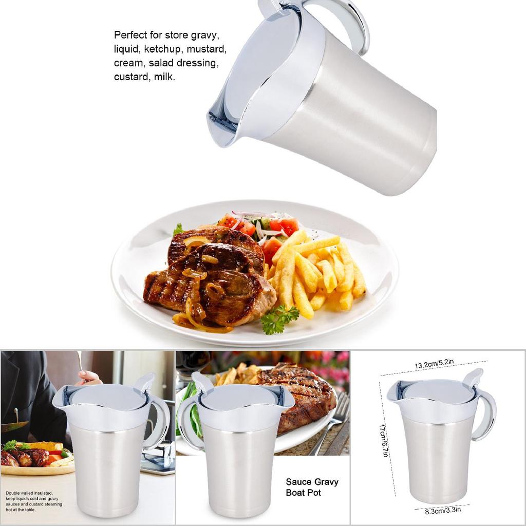 304 Stainless Steel Thermal Insulated Double Wall Sauce Gravy Boat Pot Serving Jug(S,450ml)