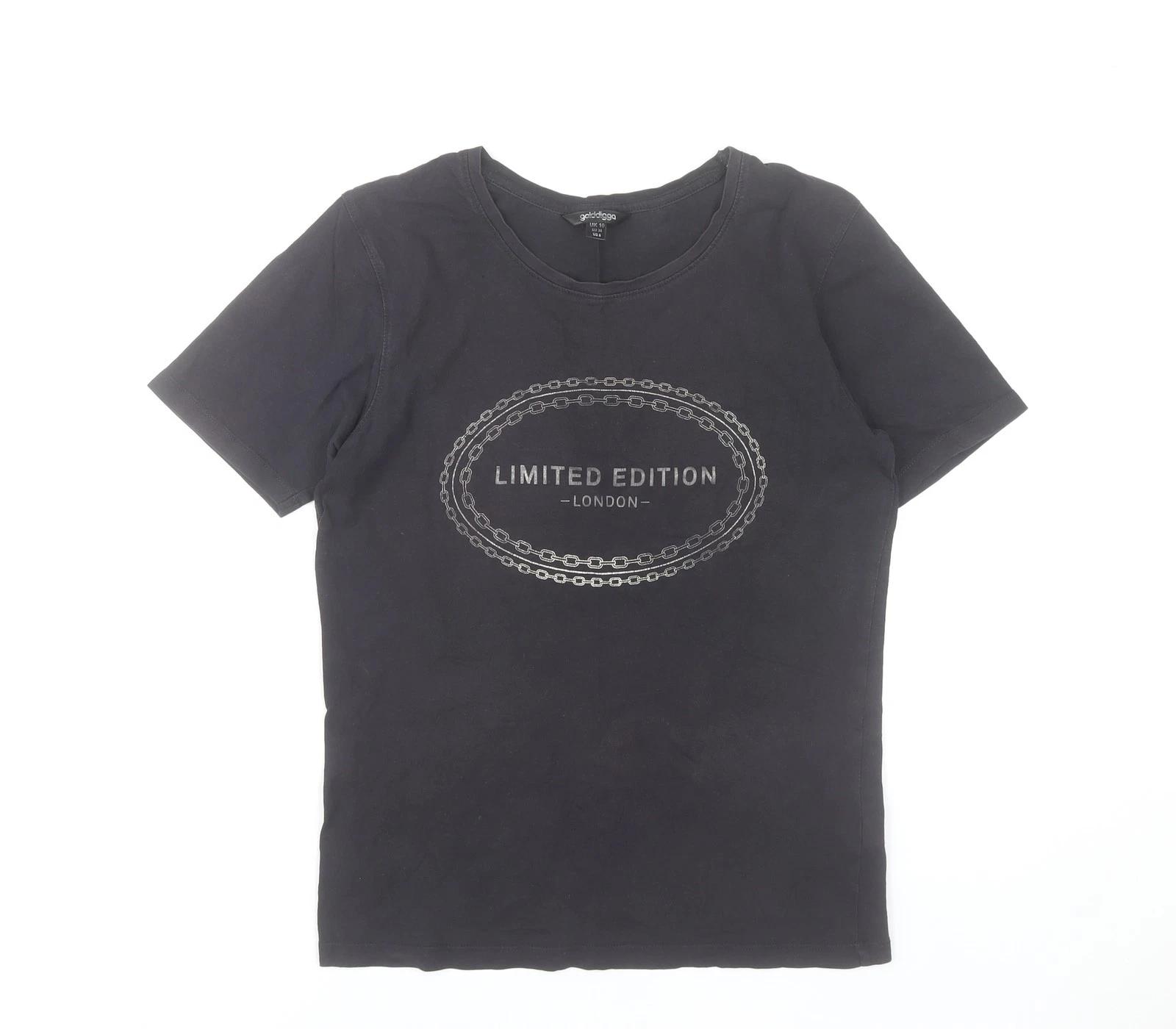 Golddigga Womens Black Cotton Limited Edition London T-Shirt UK 10 L