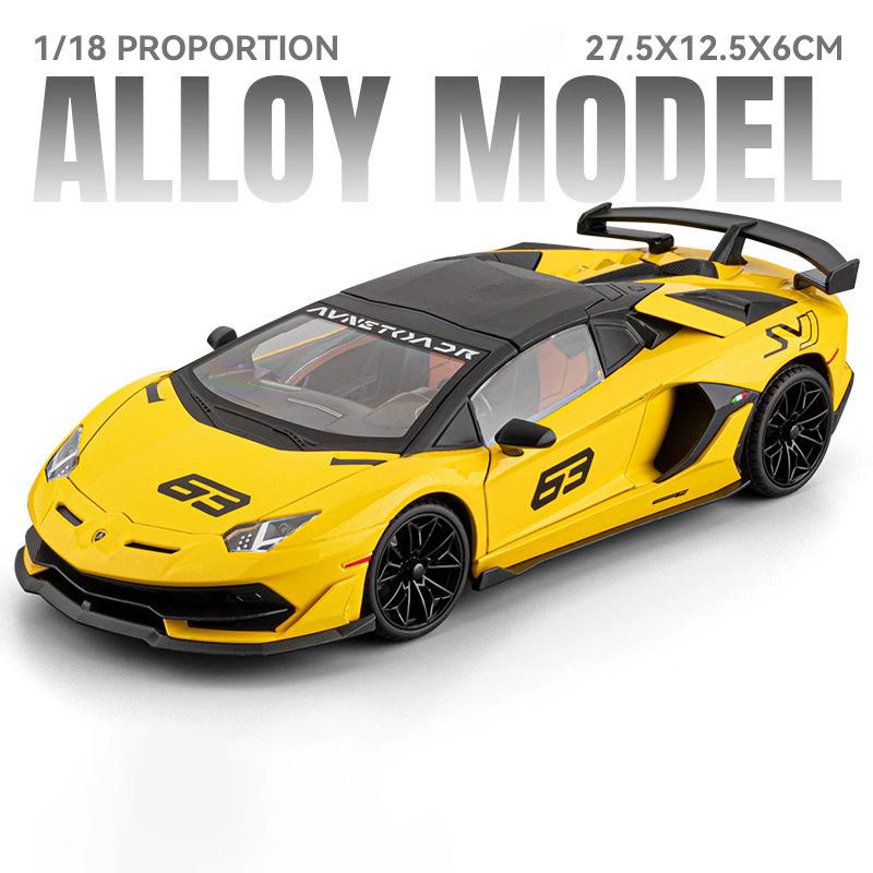 Scale 1:18 SVJ63 V12 Sport Car Model Toy Metal Diecast Music Light Shock Absorption Models Wheel Steering Supercar Gifts for Boy