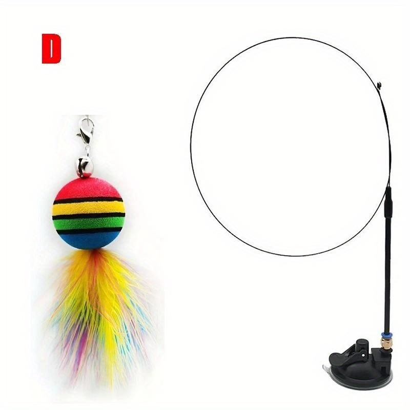 Interactive Cat Toys Kit Feather Toys with 1 Wands, 1 Suction Cups, Replacement Feather Heads for Indoor & Outdoor Play