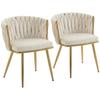 Dining Chairs, Set of 2, Velvet Upholstered, Braided Backrest, Armrests, Cream