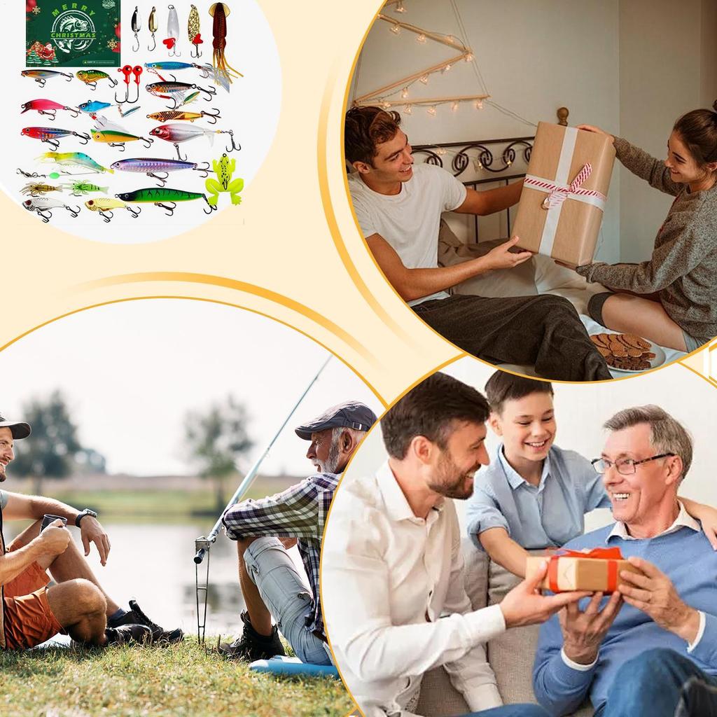 Fishing Countdown 24 Days Christmas Calendar Advent Realistic Lures For Freshwater Saltwater Fisherman Adult Men Teen Boys Bass