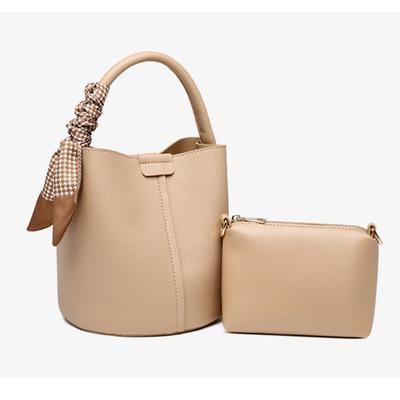 Women's Niche Lychee Pattern Soft Leather Bucket Bag Girls Fashion All-match Portable Vegetable Basket One-shoulder Messenger Bag