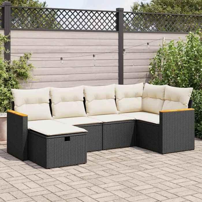 VidaXL Salon de jardin 6 pcs avec coussins noir résine tressée 3325913