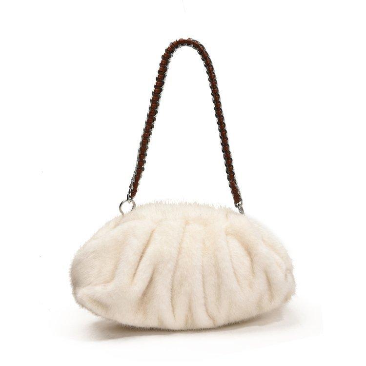 

Pleated Design Faux Fur Shoulder Bags for Women Luxury Designer Faux Fur Party Handbags Winter Warm Soft Plush Evening Pouch (30cm<Max Length<50cm) бежевый
