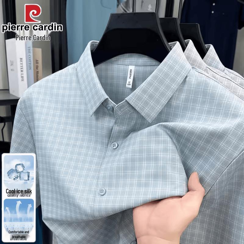 Pierre Cardin Men s Ice Silk Plaid Polo Shirt 50
