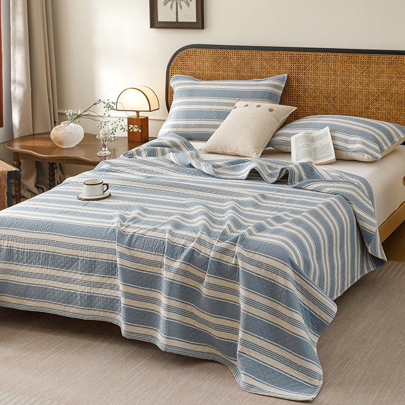 Striped Cotton Yarn-Dyed Three-Layer Gauze Quilt – Summer Cooling Blanket 52x75cm Pair of Pillowcases