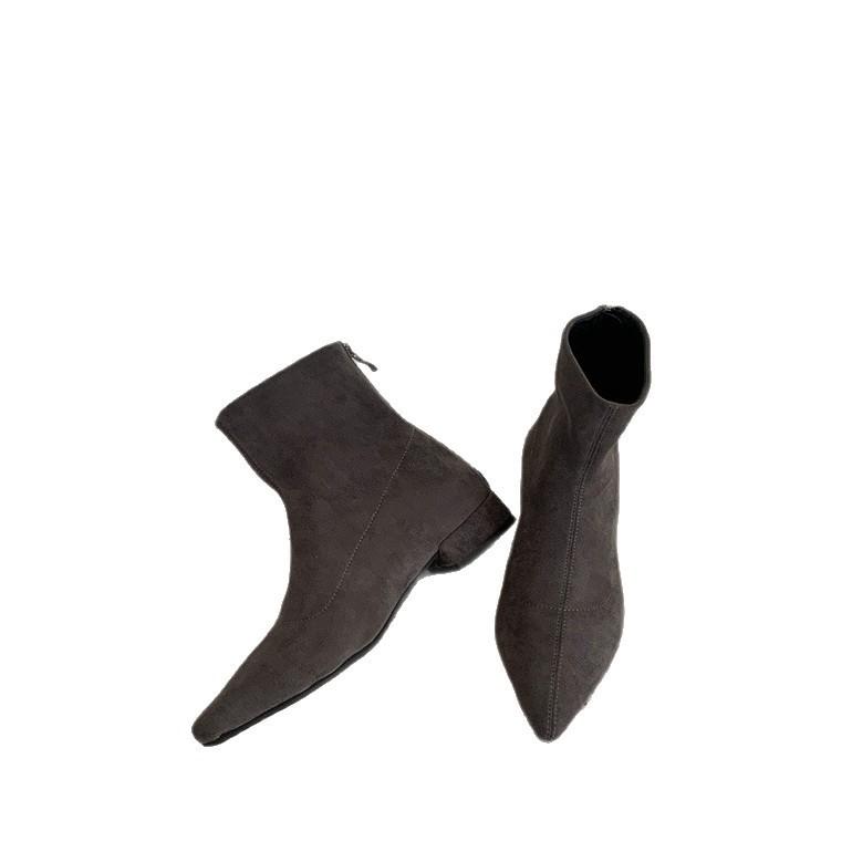 French Fashion Pointed Thick Heel Short Boots Women's 2025 Autumn and Winter New Versatile Elastic Thin Boots Niche Martin Boots