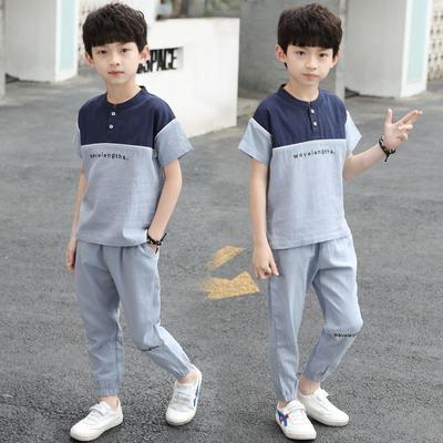 Traje de verano de algodón de seda de hielo para niños, traje fresco de dos piezas, camiseta de manga corta, pantalones cortos, traje para niños