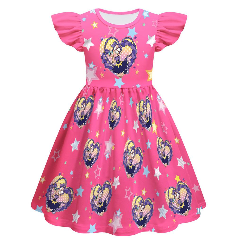 83029 Kids Girls Lily Lovebraids Printed Round Neck Ruffle Short Sleeves Dress