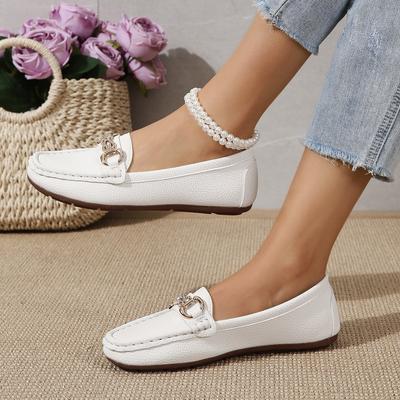 Lässige Einzel-Schuhe mit flacher Sohle, Slipper, Doudou-Schuhe mit flachem Ausschnitt, Damen 2024 neue Mode Metallkette, Mutter-Schuhe in großen Größen.