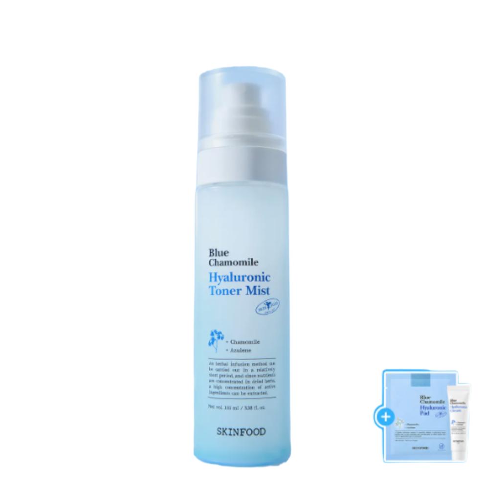 

Skinfood Голубая ромашка Гиалуроновый увлажняющий тонер-мист 100 мл[Включает голубые пэды 2 шт + крем 15 мл]