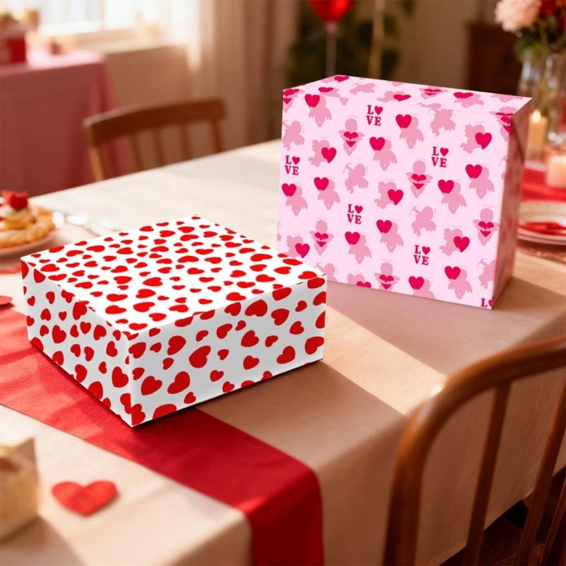 4Pcs Valentine's Day Wrapping Paper Set Love Heart Print Wrapping Paper for Birthday Wedding Anniversary Gift Packaging