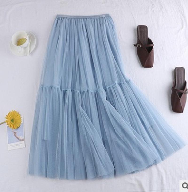 Fuste Lungi Casual cu Talie Înaltă Pentru Femei Plasă Mărgelată Până la Mijlocul Gambei Fustă Lungă de Vară Largă Femeiască Faldas