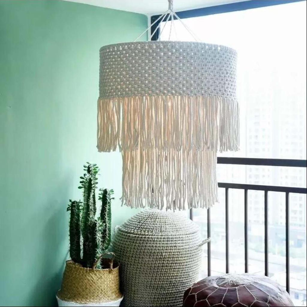 Boho Macrame Pendant Light Shade - Handcrafted Home Decor