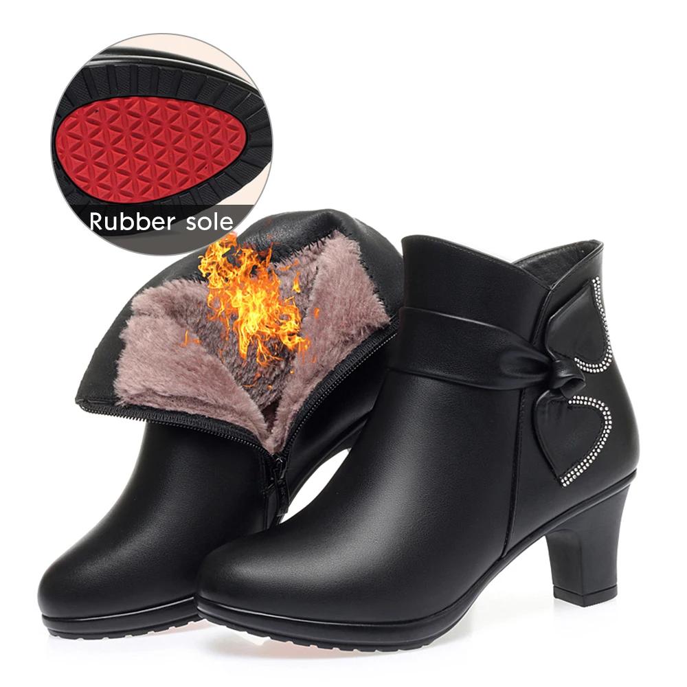 New Leather Thick-heeled Boots Women Autumn and Winter Suede Slip-on Soft-soled Mid-heeled Boots Round Head Cotton Mother Shoes