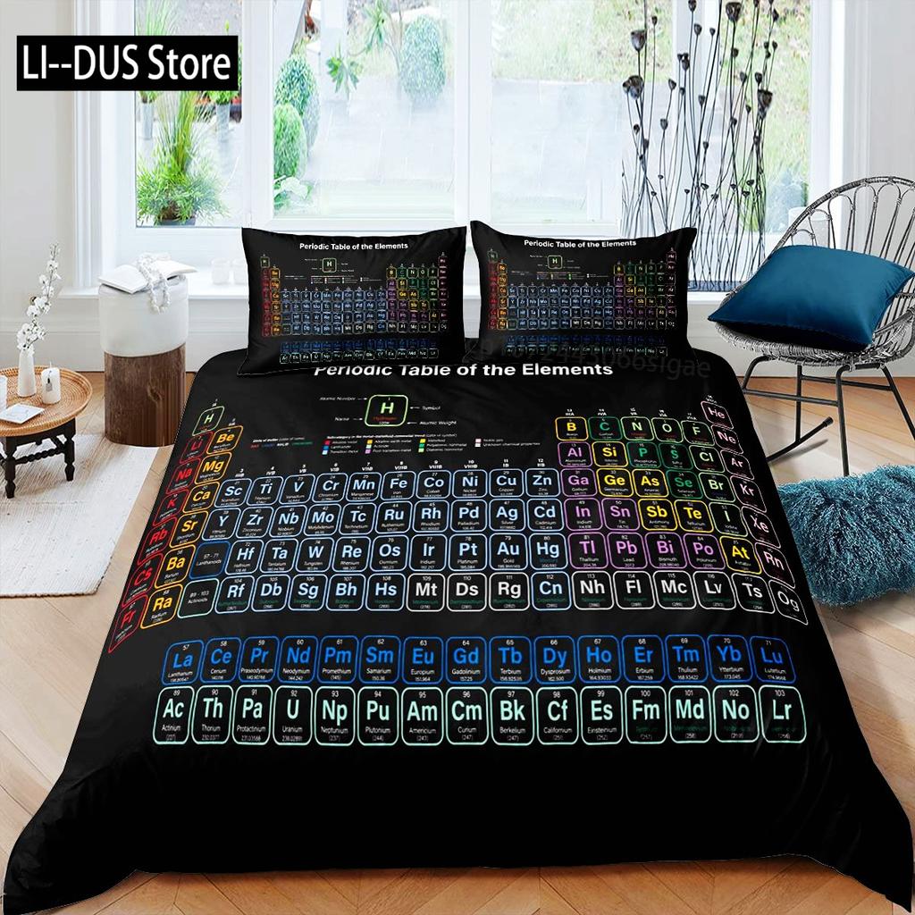 Science Duvet Cover Set King Size Periodic Table Of Elements Bedding Set Chemistry Lovers Learning Image For Kids Teens Adults