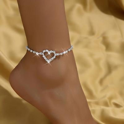 1PC Women's Fashion Trendy Love Foot Chain Zircon Simple Leisure Style Zircon Women