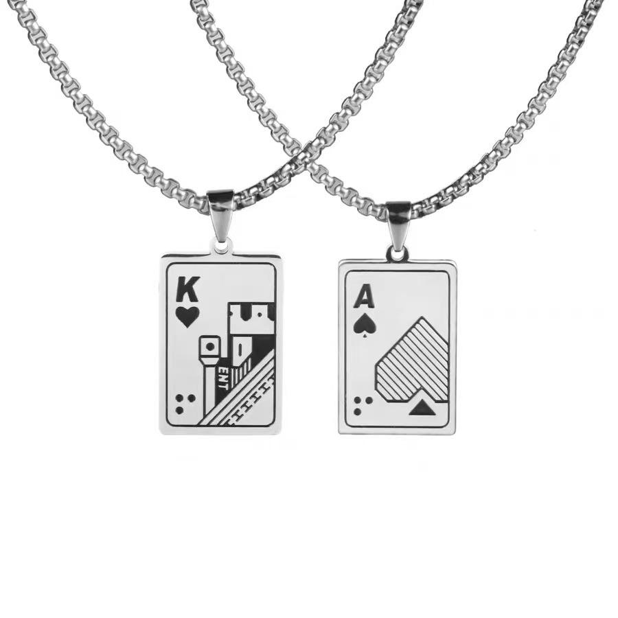 Poker Spades AK Necklace Hip Hop Personality Cross Pendant Sweater Chain Women's Stainless Steel Jewelry Accessories