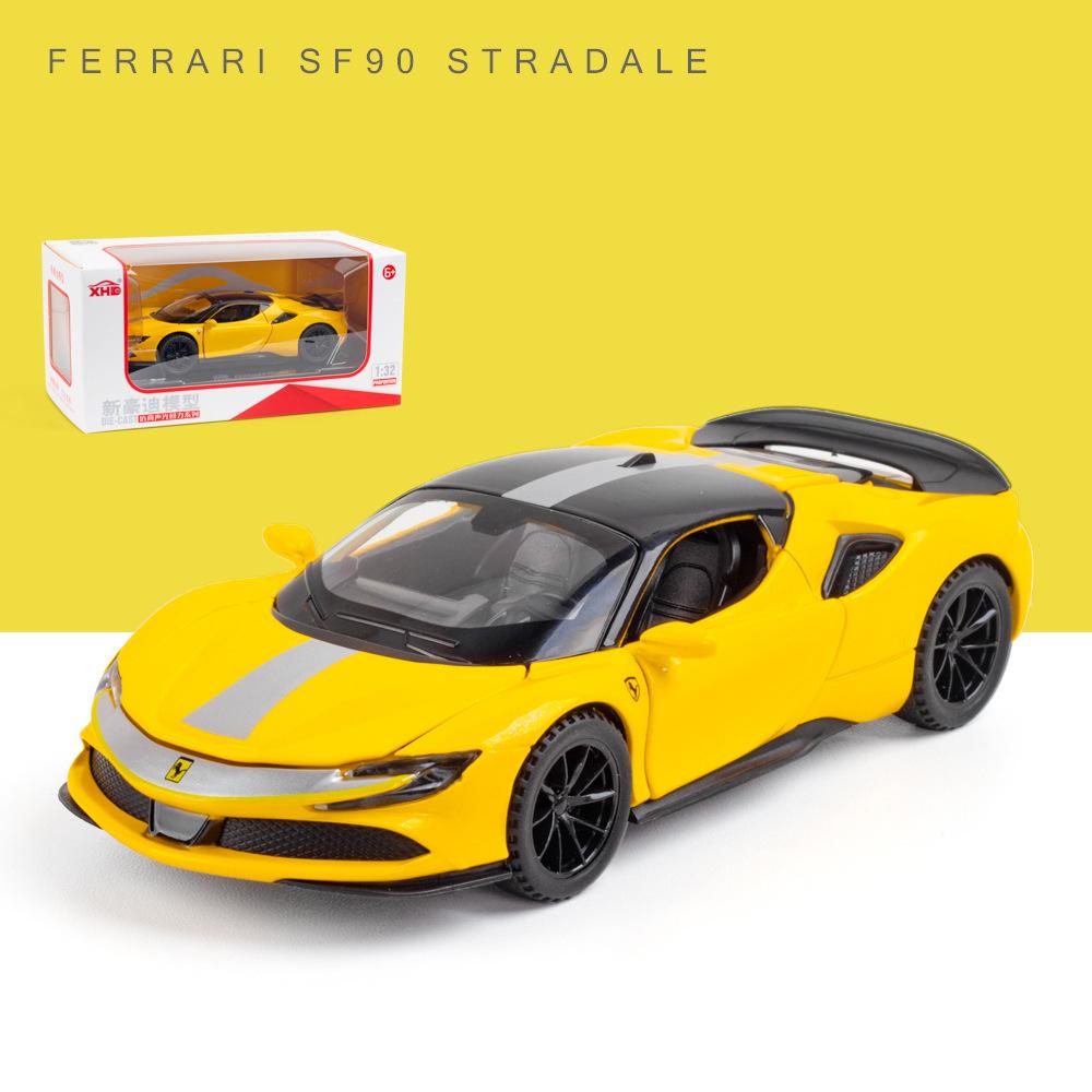 

Суперкар SF90, литая под давлением модель автомобиля, масштаб 1/32, игрушечный автомобиль с откатным механизмом, звуком и светом для детей, коллекция подарков для мальчиков и девочек 1/32-15.5x7.5x4cm жёлтый